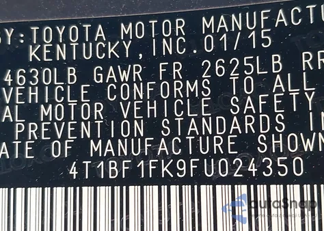 2015 Toyota Camry Le/Xle/Se/Xse z USA, uszkodzony, nr VIN 4T1BF1FK9FU02435